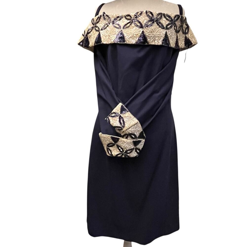 A.J. Bari Navy Ivory Off Shoulder Dress Size 14 Formal Evening